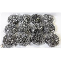 PACKAGE OF 12 NEW STAINLESS STEEL POT SCRUBBERS