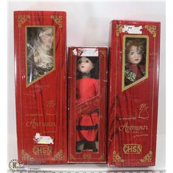 3 ARTISAN COLLECTION VINTAGE DOLLS.