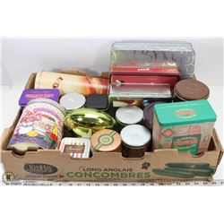 FLAT OF ASSORTED TINS.
