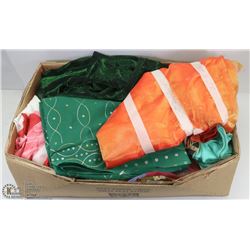 XL LOT OF MATERIAL INCLUDING SAREES, SCARVES, ETC