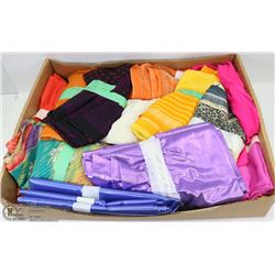 XL LOT OF MATERIAL INCLUDING SAREES, SCARVES, ETC
