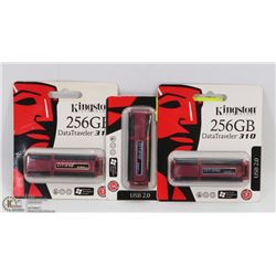LOT OF 3 KINGSTON 256 GIG MEMORY USB STICKS