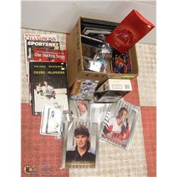 BOX OF ASSORTED HOCKEY MEMORABILIA INCL BOX OF