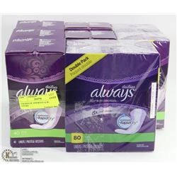 9 BOXES OF ASSORTED ALWAYS LINERS