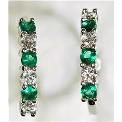#7)STERLING SILVER EMERALD HOOP EARRINGS.
