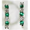 Image 1 : #7)STERLING SILVER EMERALD HOOP EARRINGS.