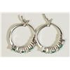 Image 2 : #7)STERLING SILVER EMERALD HOOP EARRINGS.