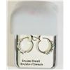 Image 3 : #7)STERLING SILVER EMERALD HOOP EARRINGS.