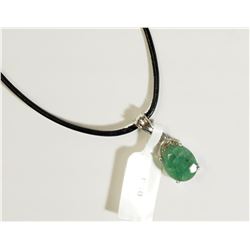 #18)STERLING SILVER EMERALD PENDANT (3CT)