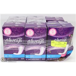 9 BOXES OF ASSORTED ALWAYS LINERS