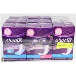 9 BOXES OF ASSORTED ALWAYS LINERS