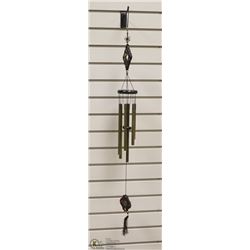 CARVED REDWOOD WITH TINY BUDDHA WIND CHIMES