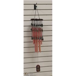REDWOOD ADORNED WITH TEMPLE BELLS WIND CHIMES