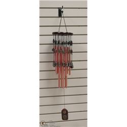 REDWOOD ADORNED WITH TEMPLE BELLS WIND CHIMES