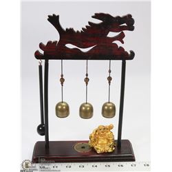 RED WOOD CARVED DRAGON WIND CHIMES