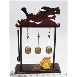 RED WOOD CARVED DRAGON WIND CHIMES