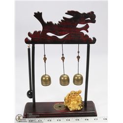RED WOOD CARVED DRAGON WIND CHIMES