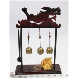 RED WOOD CARVED DRAGON WIND CHIMES