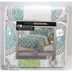 NEW 6PC BED QUILT SET QUEEN SIZE