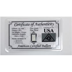 6)  5 GRAINS OF PURE SILVER & COA