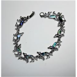 19)  SILVER TONE & ABALONE WOLF