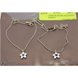SET OF 2 PEWTER NECKLACES WITH BLUE & PURPLE