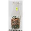 Image 1 : VINTAGE MILK BOTTLE FULL OF ASSORTED PENNIES