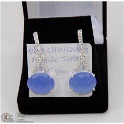 #5-BLUE CHALCEDONY, WHITE TOPAZ GEMSTONE EARRINGS