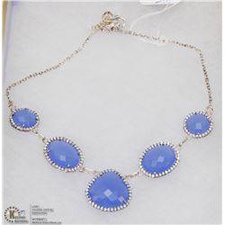 #4-BLUE CHALCEDONY,WHITE TOPAZ GEMSTONE NECKLACE