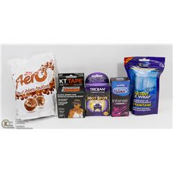 BAG OF PERSONAL PLEASURE ITEMS, SPORTS TAPE &