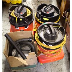 GROUP OF 3 PNEUMATIC COMMERCIAL VACUUMS/ W BOX OF