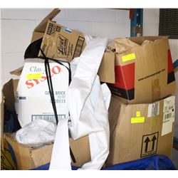 4 ASSORTED BOXES OF APRONS, CLEANING SUPPLIES