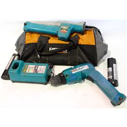RIDGID TOOLBAG WITH MAKITA 9.6V CHUCKLESS DRILL,