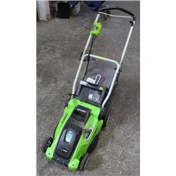 GREENWORKS ELECTRIC LAWNMOWER 16" REAR BAGGER