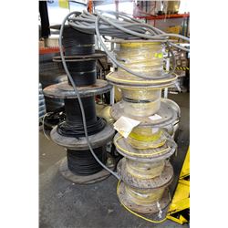 LOT OF 10 ASSORTED LARGE SPOOLS OF POWER CABLES