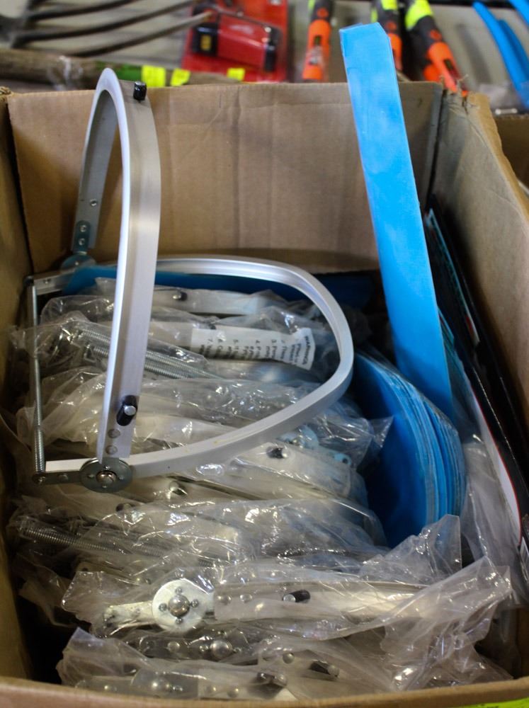 LARGE BOX OF ASSORTED GRINDING SHIELDS, HARD HAT