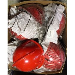 BOX OF NEW RED HARD HAT WITH ADJUSTABLE LINER