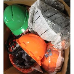 BOX WITH NEW HARD HATS WITH ADJUSTABLE LINER