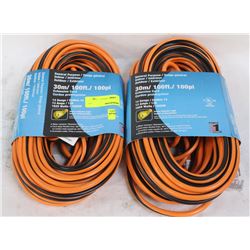 GROUP OF 2 NEW 100 FT 14 GAUGE EXTENSION CORDS