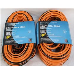 GROUP OF 2 NEW 100 FT 14 GAUGE EXTENSION CORDS