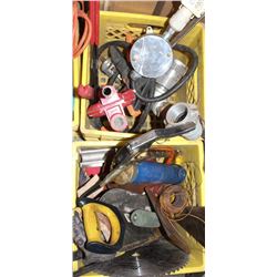2 CRATES OF ASSORTED HAND SAWS AND MISC TOOLS
