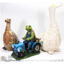 TURTLE ON SOLAR TRACTOR, CERAMIC 16" GOOSE & 13"