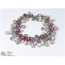 5) STERLING SILVER FW PEARL & GEMSTONES BRACELET