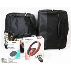 LOT OF 2 LAPTOP CASES WITH HEADPHONES, MOUSE,