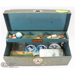 TACKLE BOX WITH CONTENTS, LOCK IS BROKEN