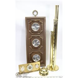 LOT OF VINTAGE BRASS WEATHER STATIONS AND MORE.