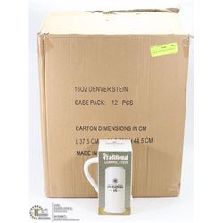 CASE OF 12PC 16OZ DENVER BEER STEINS.