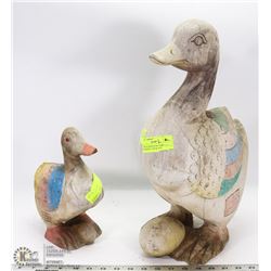 2 HEAVY WOOD DUCK YARD ORNAMENTS - 20"H & 10"H