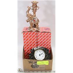 NEW ELEPHANT CANDLE HOLDERS WITH MANTLE CLOCK
