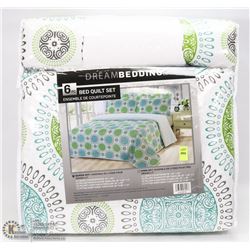 NEW 6PC QUEEN SIZE QUILT AND SHEET SET ON CHOICE